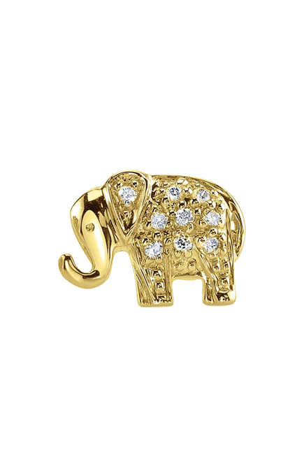 Elephant Mini Stud Earring, 14K Gold & Diamond